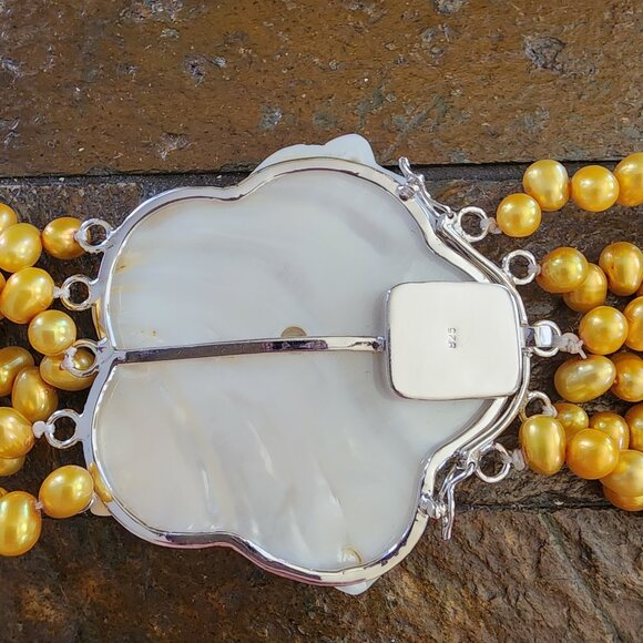 Multi Strand Freshwater Gold Pearl Necklace Choker 925 Sterling Silver Clasp - Picture 9 of 11